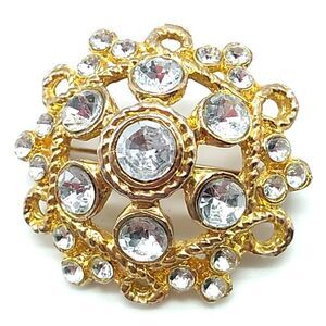 Vintage Twisted Rope Brooch Dome Shaped Rhinestone Gold Tone Pin